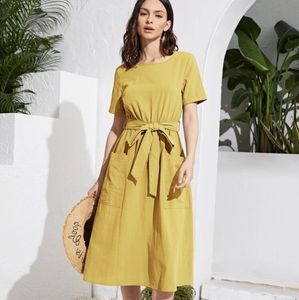 SheIn Button Back Patch Pocket Belted Dress XXL